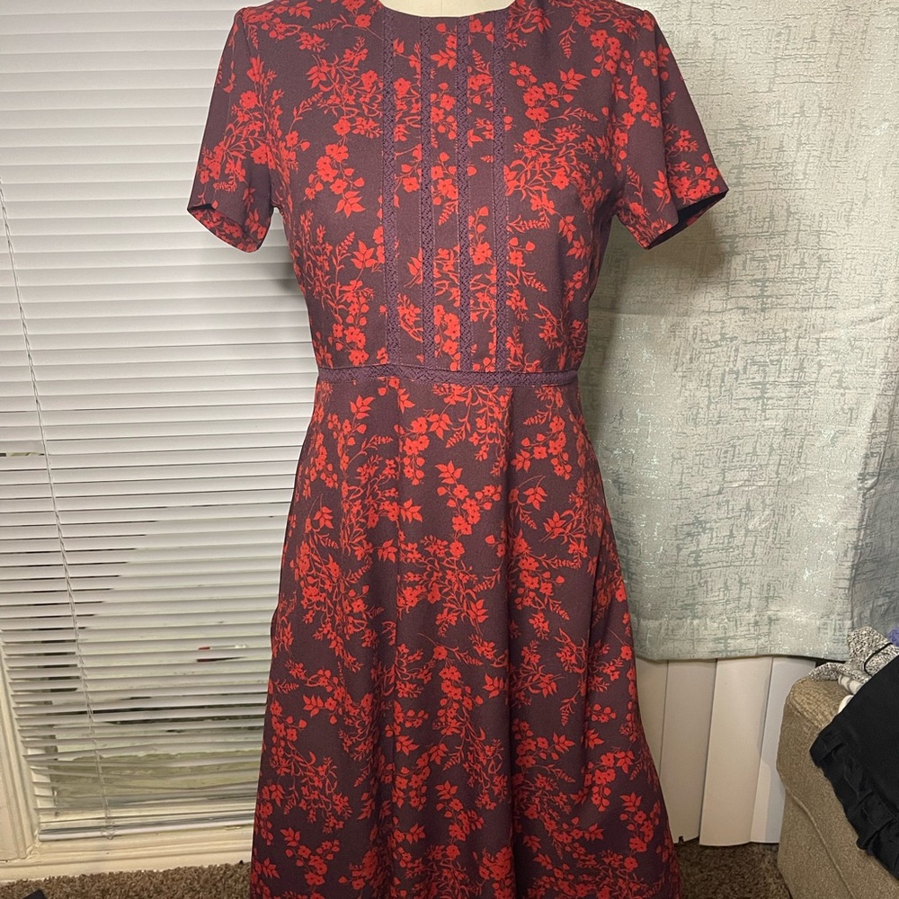 Banana Republic Red and Black Floral Midi Dress